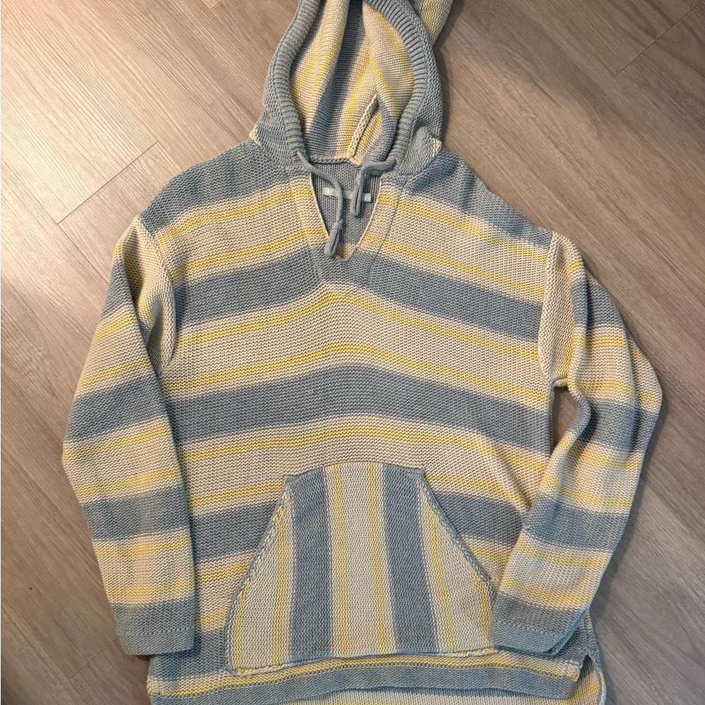 Outerknown Gray and Yellow Striped Hoodie Sweater